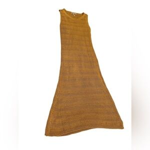 StitchDrop Mustard Yellow Crochet Knit Sleeveless Maxi Dress Size Medium